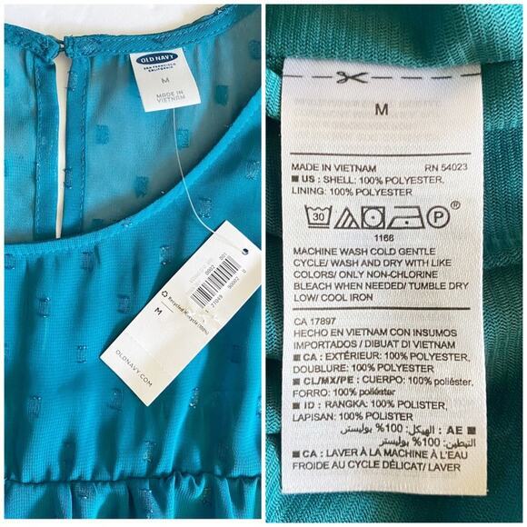 Old Navy Fairycore Glam Glitter Dot Cold Shoulder Blouse Deep Turquoise Blue- M - Picture 7 of 8